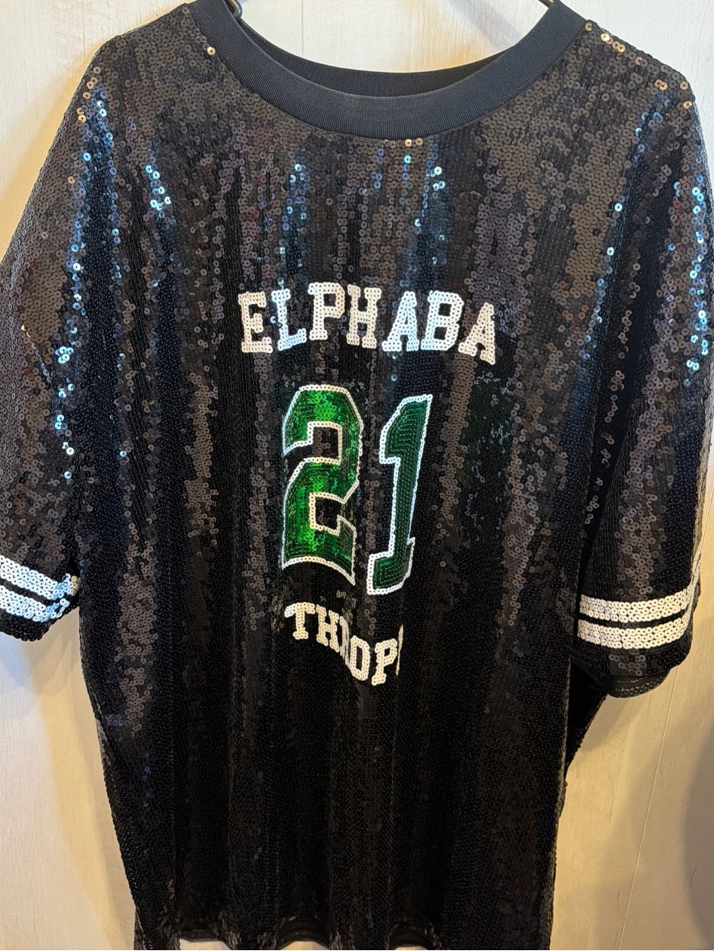 Official Wicked x Forever 21 Black Sequin 'Elphaba’ Jersey Tee with Green Accent